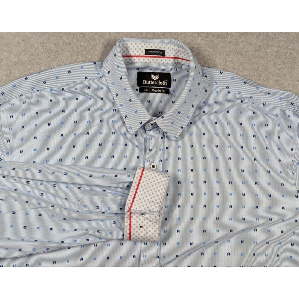 Buttercloth‎ Men Shirt 3XL Icy Cloth Flip Cuff Button All Over Logo Long Sleeve